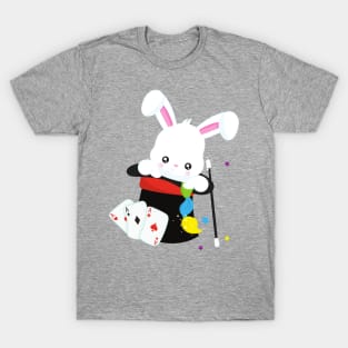 White Bunny, Rabbit, Magic Trick, Magic Wand, Hat T-Shirt